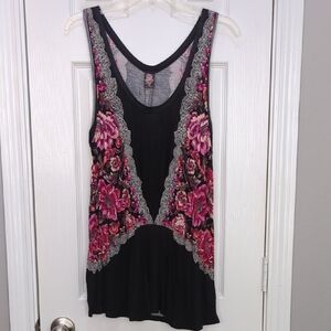 New! Free People Black, Red, And Pink Floral Tank Top Tunic